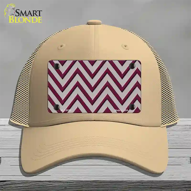 Maroon Grey Chevron Novelty License Plate Hat Mesh / Khaki