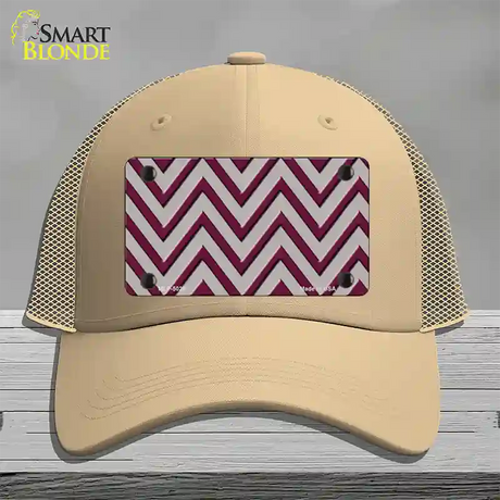 Maroon Grey Chevron Novelty License Plate Hat Mesh / Khaki