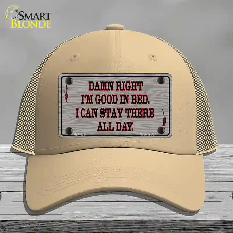 Im Good In Bed Novelty License Plate Hat Mesh / Khaki