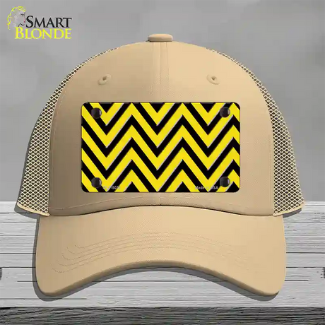 Yellow Black Chevron Novelty License Plate Hat Mesh / Khaki