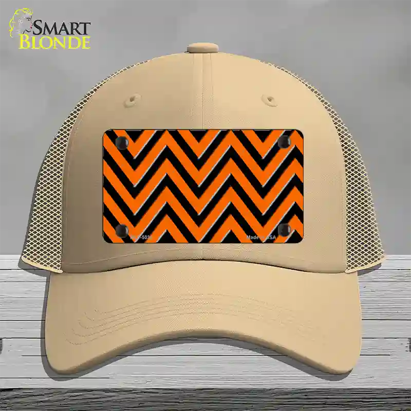 Orange Black Chevron Novelty License Plate Hat Mesh / Khaki