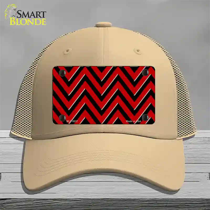 Red Black Chevron Novelty License Plate Hat Mesh / Khaki