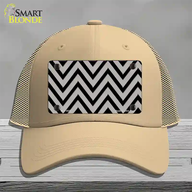 Grey Black Chevron Novelty License Plate Hat Mesh / Khaki