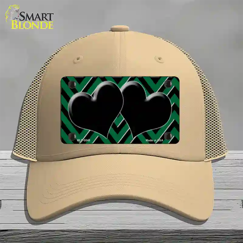 Green Black Chevon Hearts Novelty License Plate Hat Mesh / Khaki