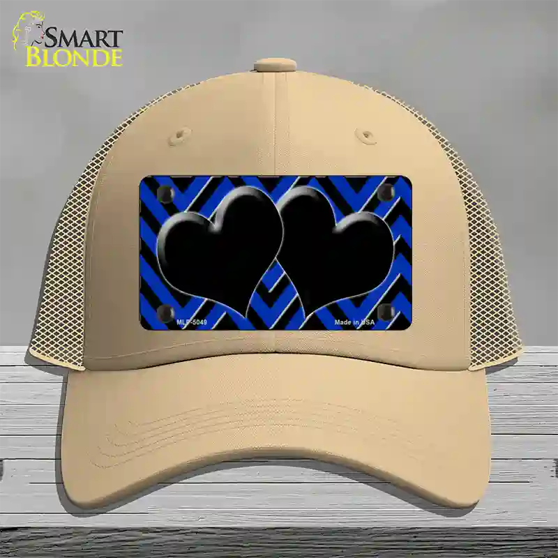 Blue Black Chevon Hearts Novelty License Plate Hat Mesh / Khaki