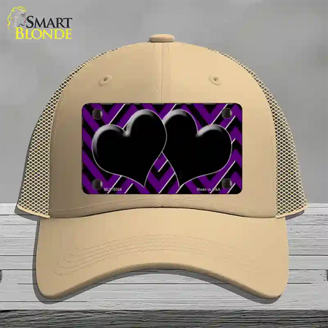 Purple Black Chevon Hearts Novelty License Plate Hat Mesh / Khaki