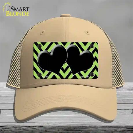 Lime Green Black Chevon Hearts Novelty License Plate Hat Mesh / Khaki