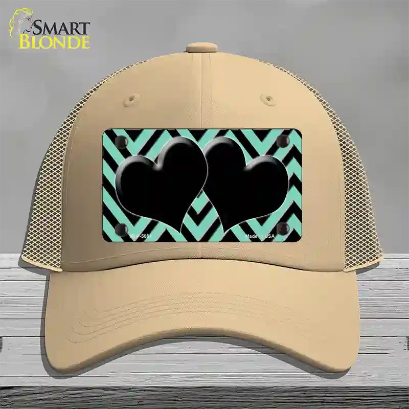 Mint Black Chevon Hearts Novelty License Plate Hat Mesh / Khaki