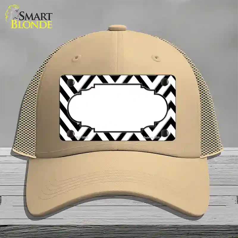 White Black Chevron Scallop Novelty License Plate Hat Mesh / Khaki