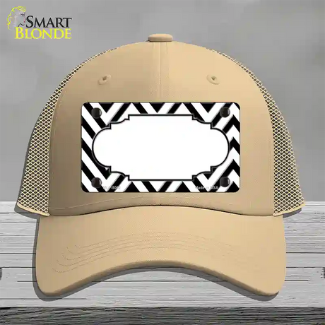 White Black Chevron Scallop Novelty License Plate Hat Mesh / Khaki