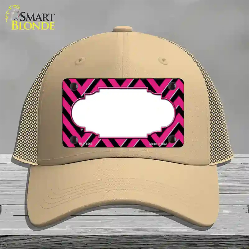 Pink Black Chevron Scallop Novelty License Plate Hat Mesh / Khaki