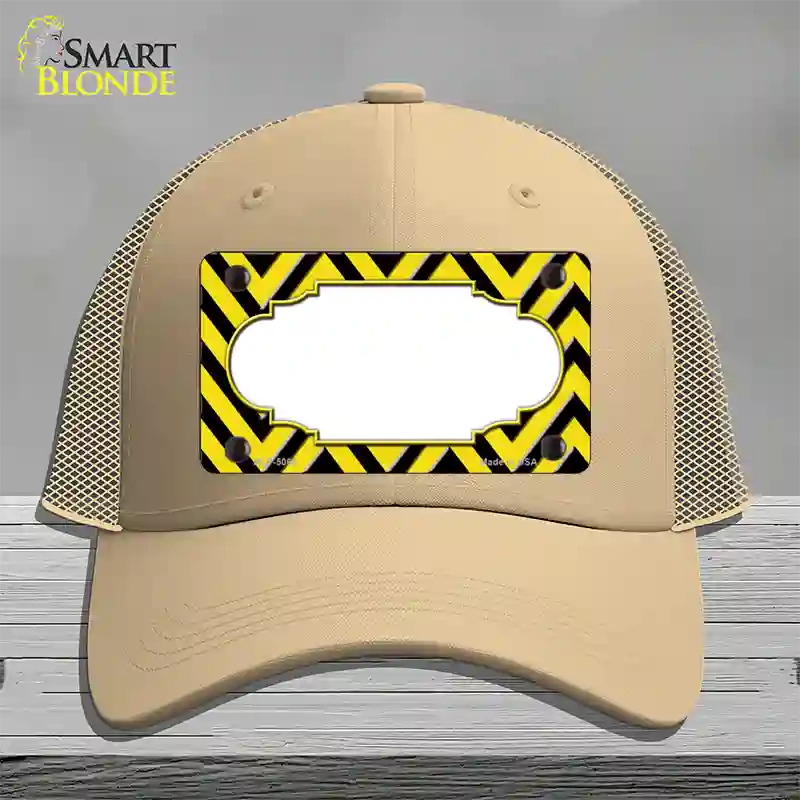 Yellow Black Chevron Scallop Novelty License Plate Hat Mesh / Khaki