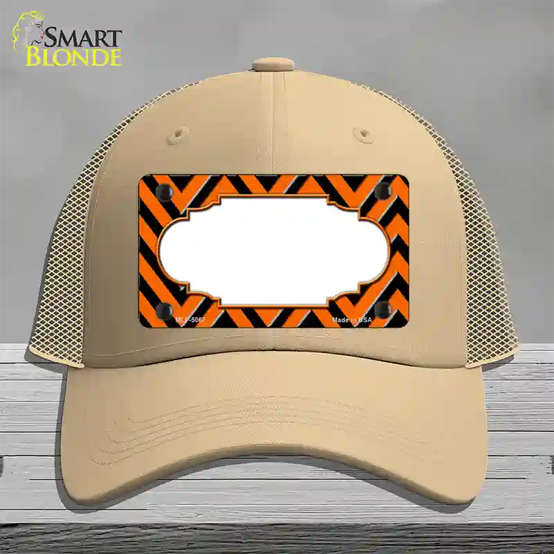 Orange Black Chevron Scallop Novelty License Plate Hat Mesh / Khaki