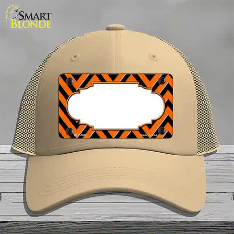 Orange Black Chevron Scallop Novelty License Plate Hat Mesh / Khaki