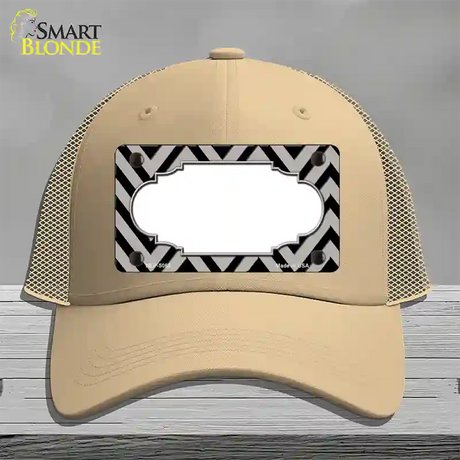 Grey Black Chevron Scallop Novelty License Plate Hat Mesh / Khaki