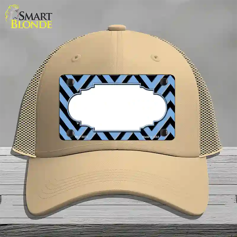 Light Blue Black Chevron Scallop Novelty License Plate Hat Mesh / Khaki