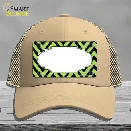 Lime Green Black Chevron Scallop Novelty License Plate Hat Mesh / Khaki