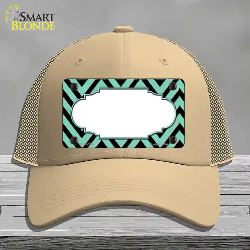 Mint Black Chevron Scallop Novelty License Plate Hat Mesh / Khaki