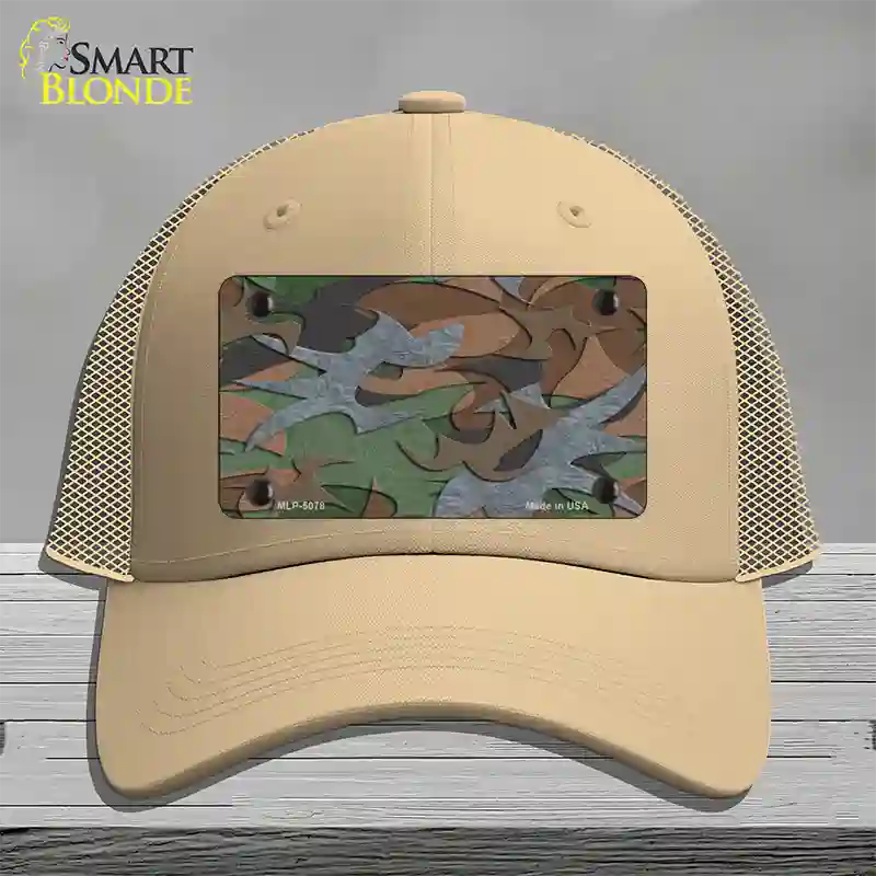 Textured Camouflage Novelty License Plate Hat Mesh / Khaki