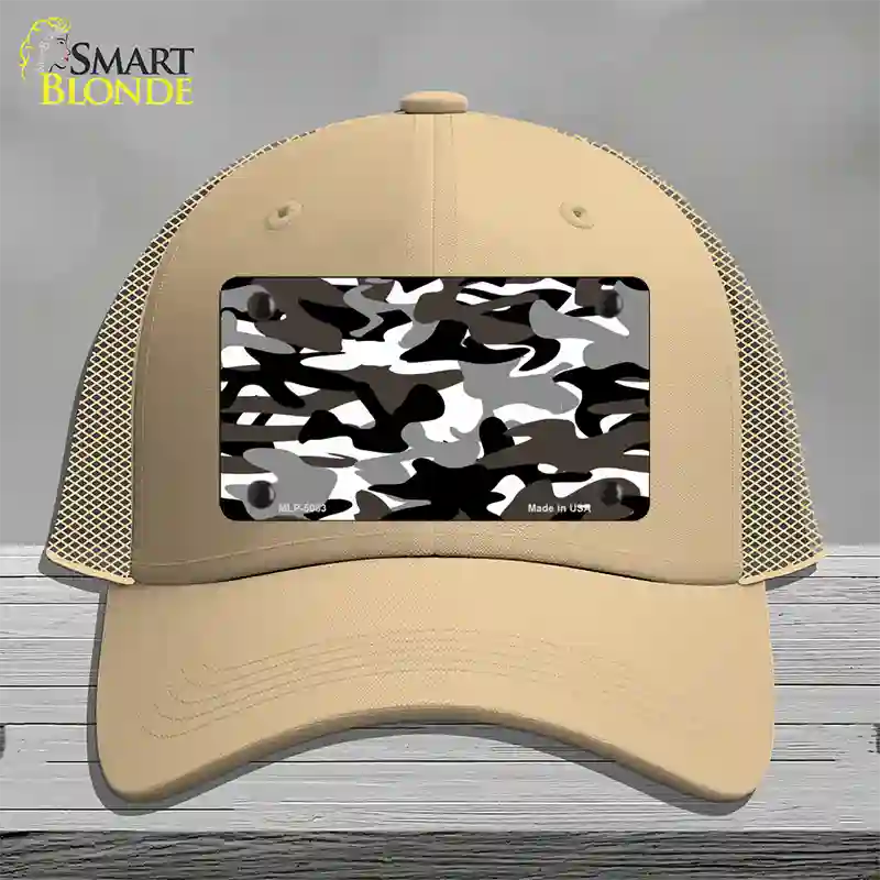 Black And White Camouflage Novelty License Plate Hat Mesh / Khaki