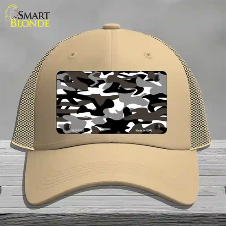 Black And White Camouflage Novelty License Plate Hat Mesh / Khaki