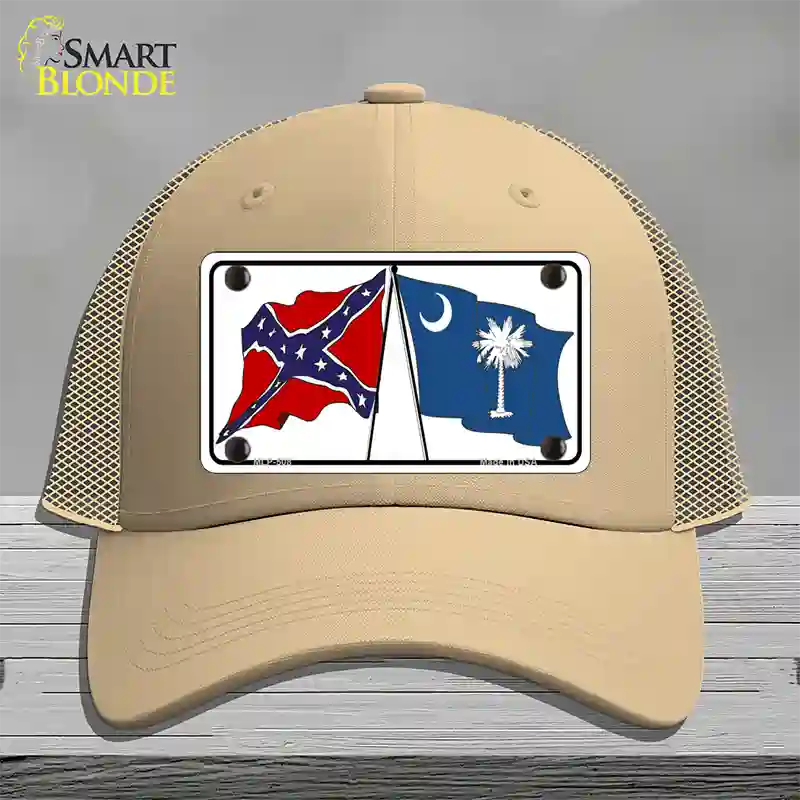 Confederate South Carolina State Flag Novelty License Plate Hat Mesh / Khaki