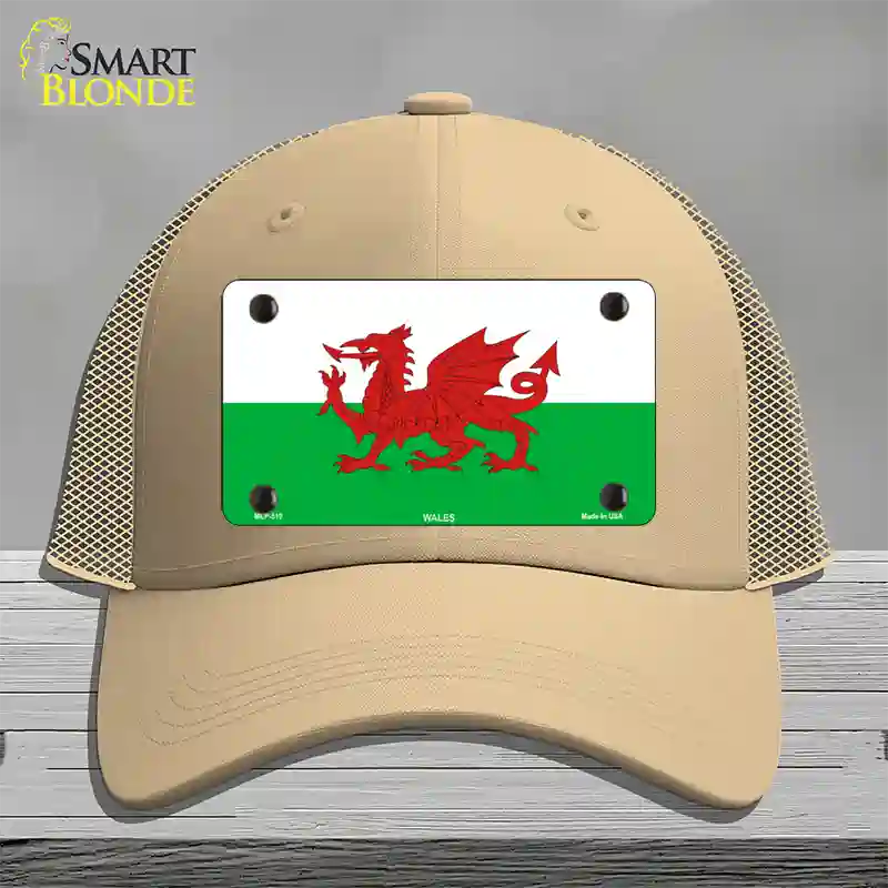 Wales Flag Novelty License Plate Hat Mesh / Khaki