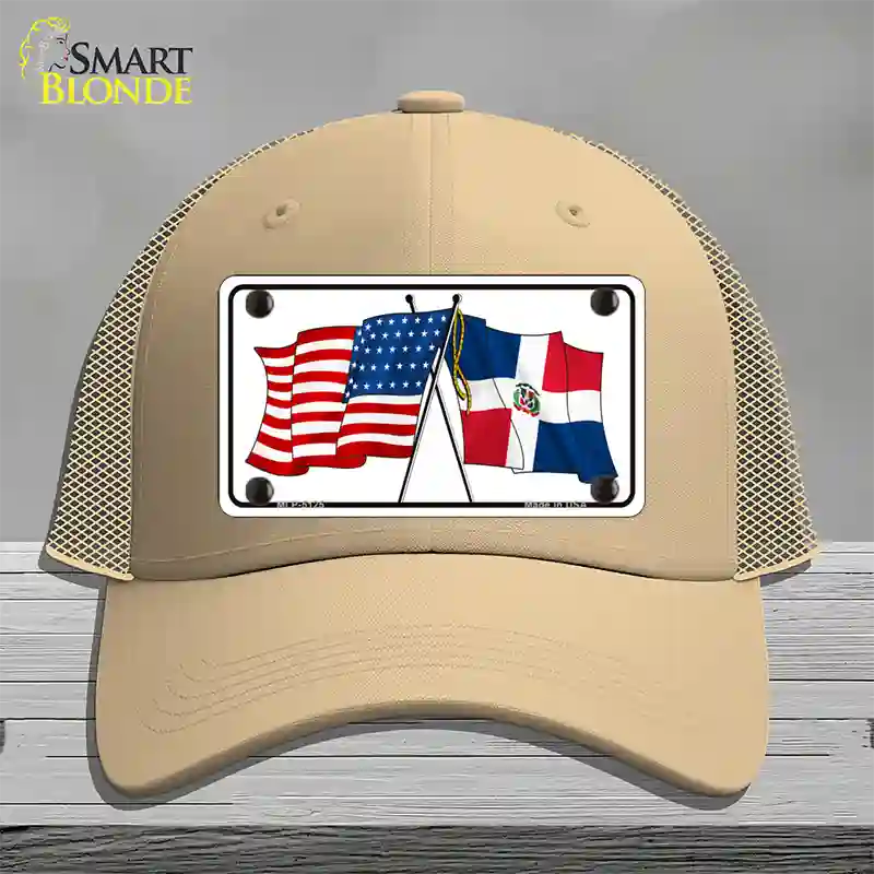 United States Dominican Republic Crossed Flags Novelty License Plate Hat Sign Mesh / Khaki