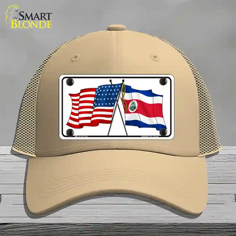 United States Costa Rica Crossed Flags Novelty License Plate Hat Sign Mesh / Khaki