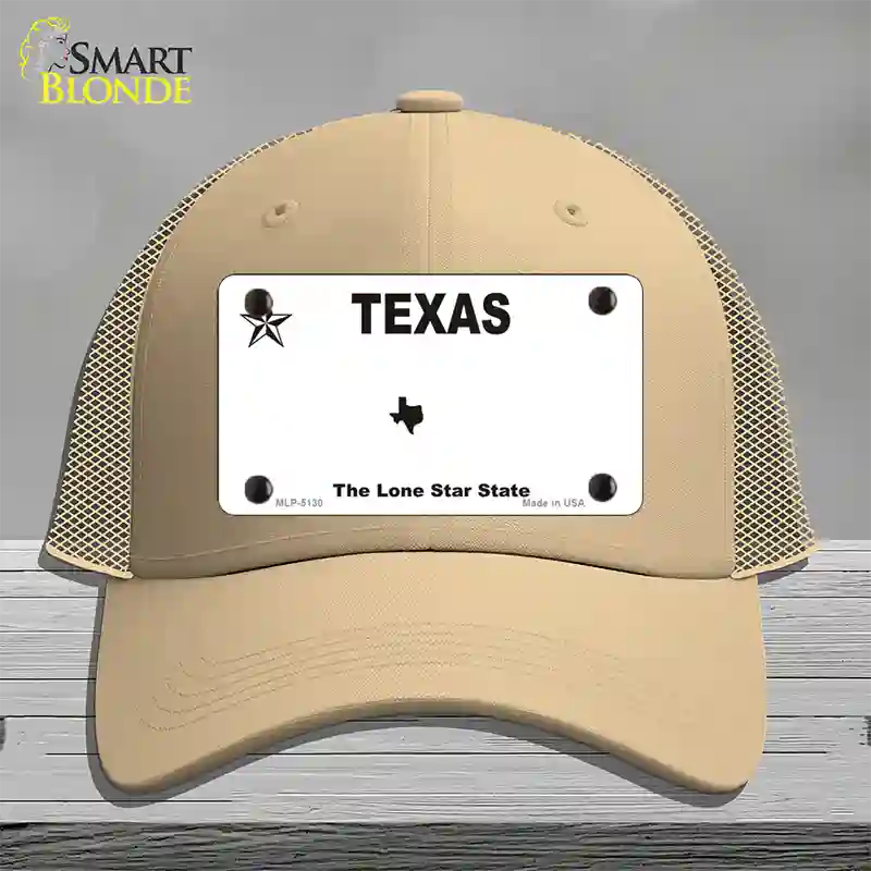 Texas White Blank Novelty License Plate Hat Mesh / Khaki