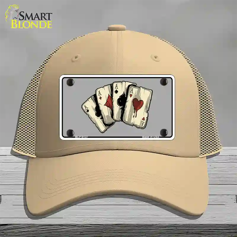 Four Aces Cards Novelty License Plate Hat Mesh / Khaki