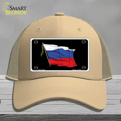 Russian Waving Flag Novelty License Plate Hat Mesh / Khaki