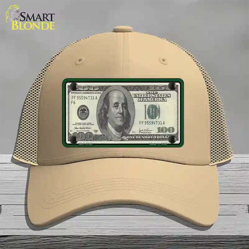 $100 Bill Novelty License Plate Hat Mesh / Khaki