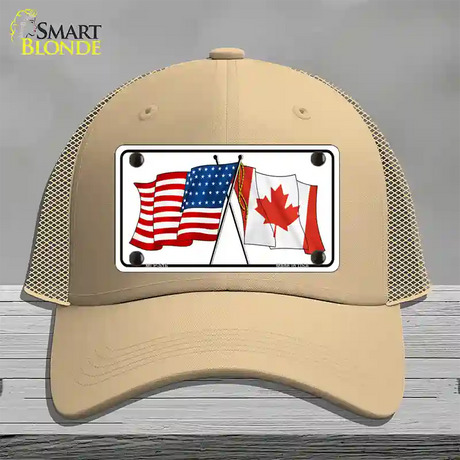 United States Canadian Flag Novelty License Plate Hat Mesh / Khaki