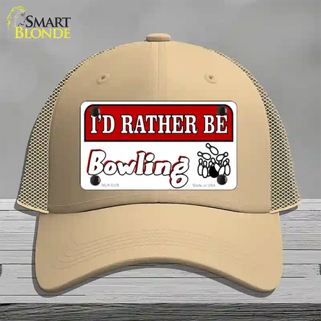 Rather Be Bowling Novelty License Plate Hat Mesh / Khaki