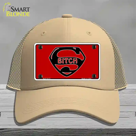 Super Bitch Novelty License Plate Hat Mesh / Khaki