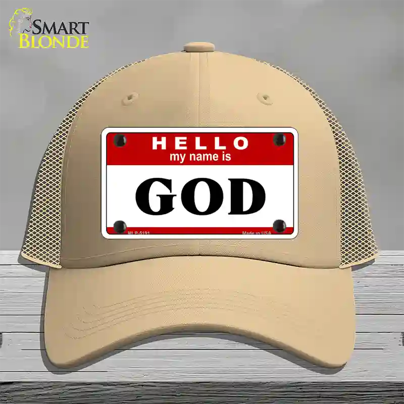 Name Is God Novelty License Plate Hat Mesh / Khaki