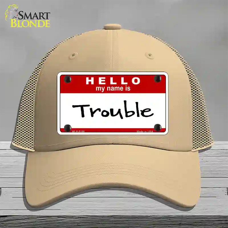 Trouble Novelty License Plate Hat Mesh / Khaki