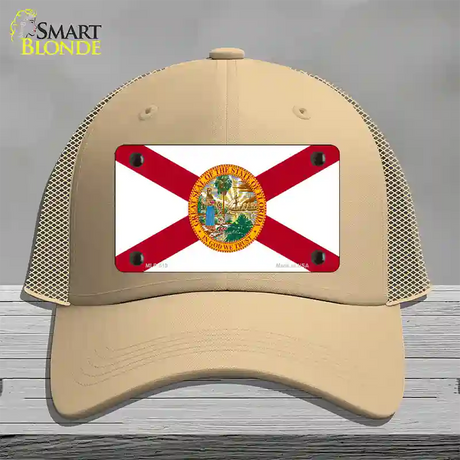 Florida State Flag Novelty License Plate Hat Mesh / Khaki