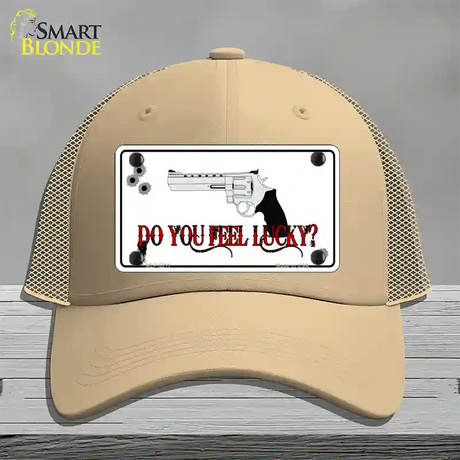 Do You Feel Lucky Novelty License Plate Hat Mesh / Khaki