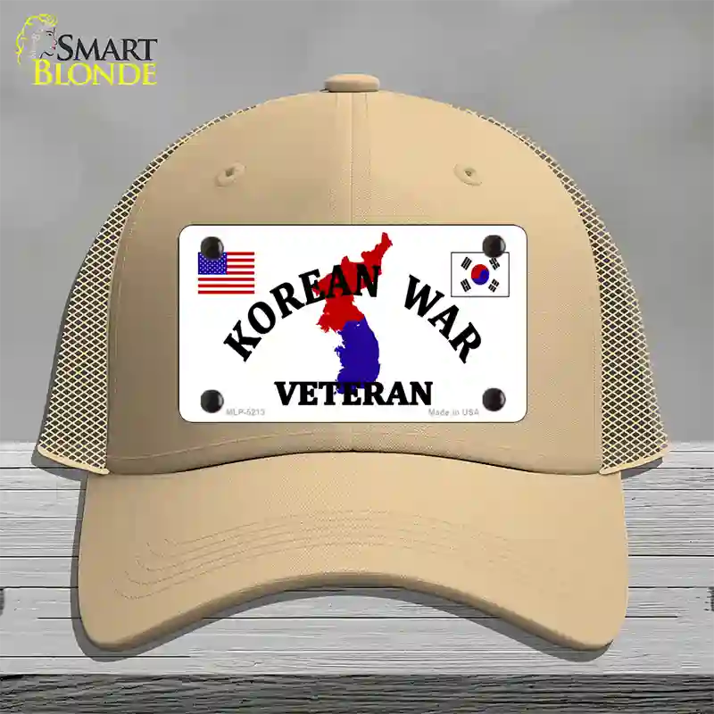 Korean War Veteran Novelty License Plate Hat Mesh / Khaki