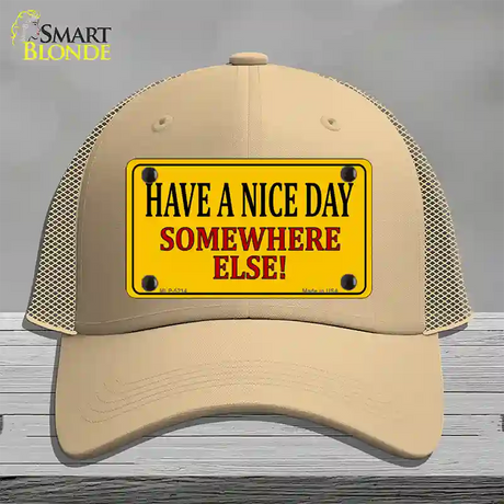 Have a Nice Day Novelty License Plate Hat Mesh / Khaki