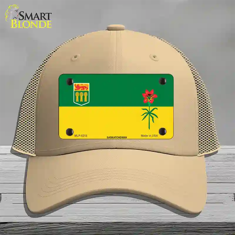 Saskatchewan Flag Novelty License Plate Hat Mesh / Khaki