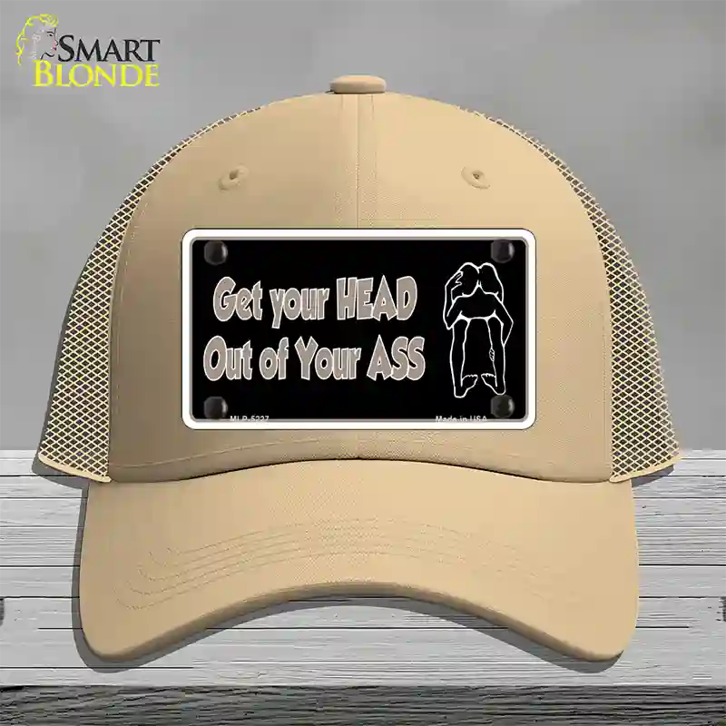 Head Out of Your Ass Novelty License Plate Hat Mesh / Khaki