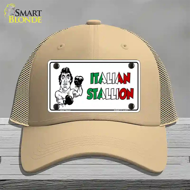 Italian Stallion Novelty License Plate Hat Mesh / Khaki