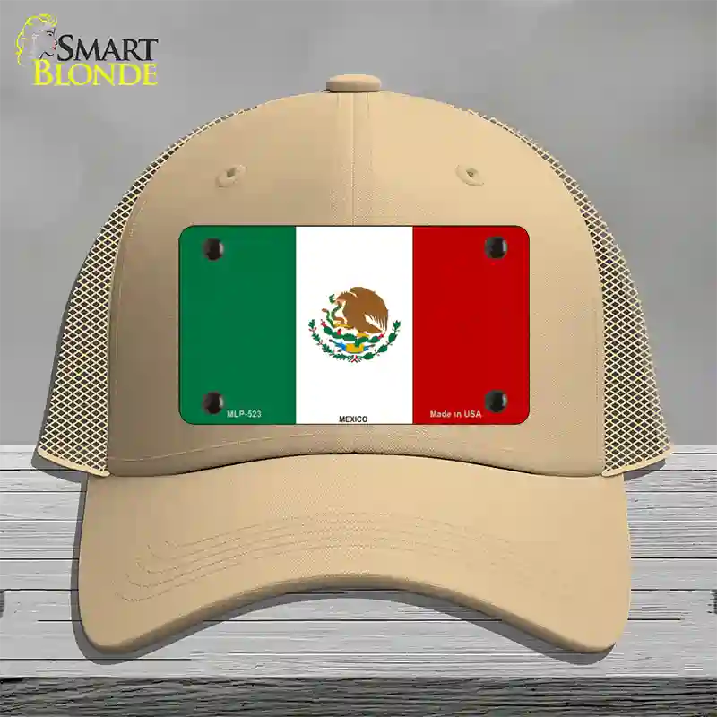 Mexico Country Flag Novelty License Plate Hat Mesh / Khaki