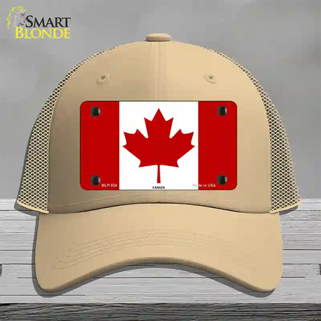 Canadian Flag Novelty License Plate Hat Mesh / Khaki