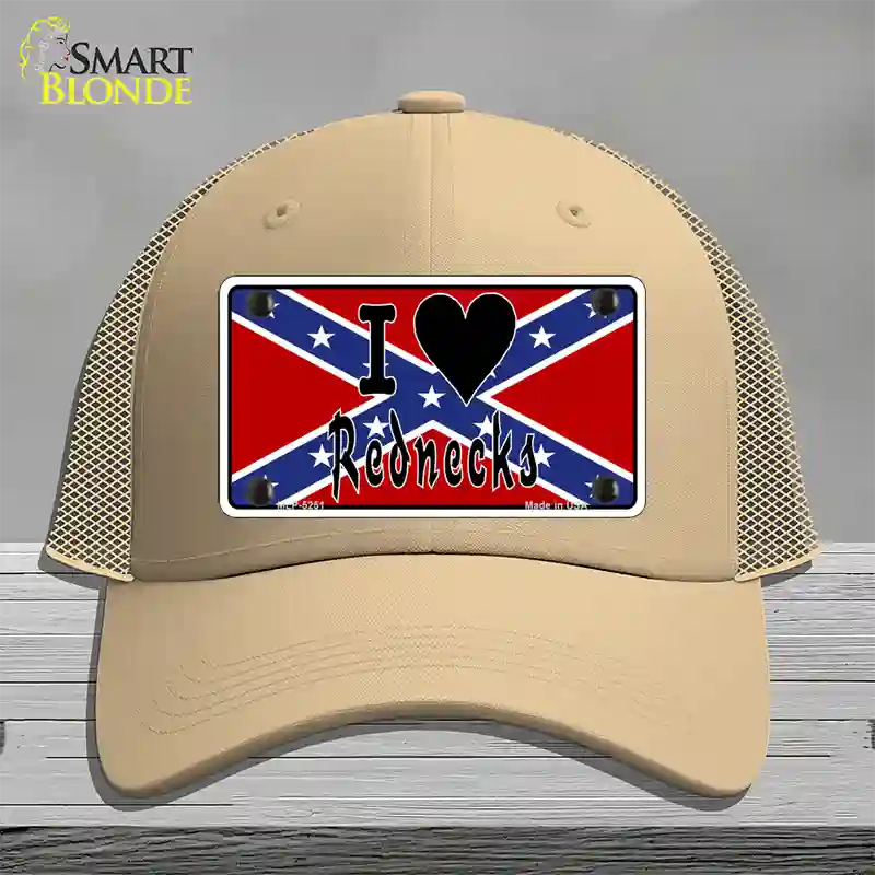 I Love Rednecks Novelty License Plate Hat Mesh / Khaki