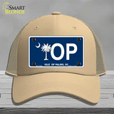 IOP Isle of Palms Blue Novelty License Plate Hat Mesh / Khaki