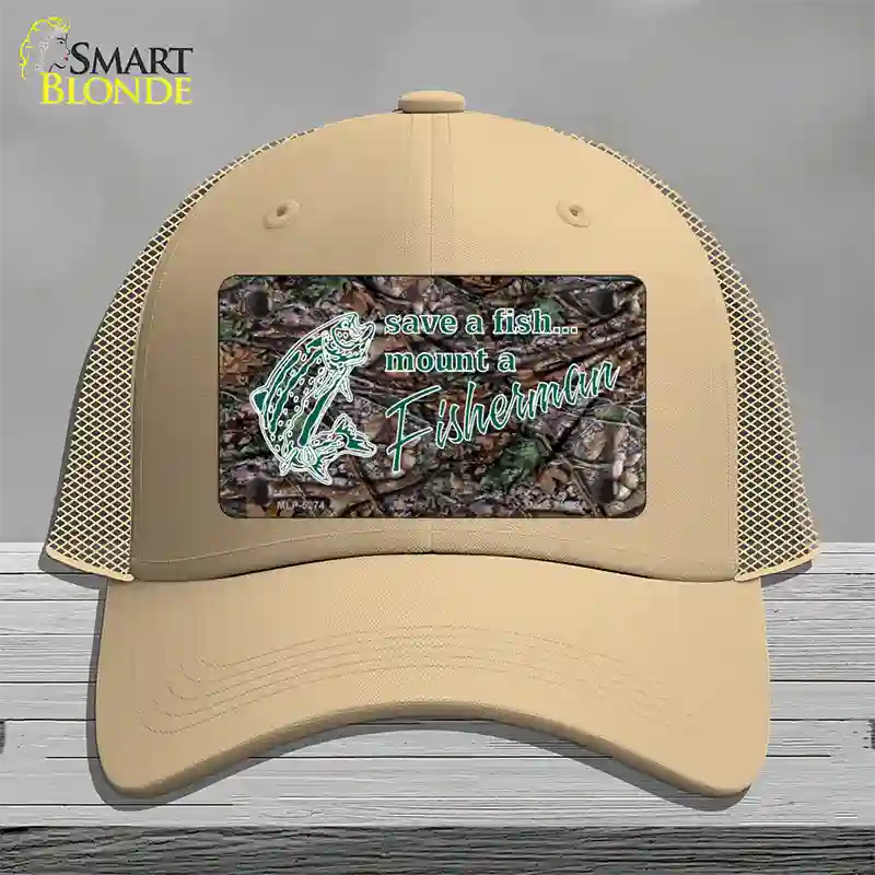 Save A Fish Novelty License Plate Hat Mesh / Khaki